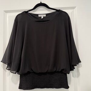 Chaus Black Flutter Sleeve Blouse Relaxed Fit